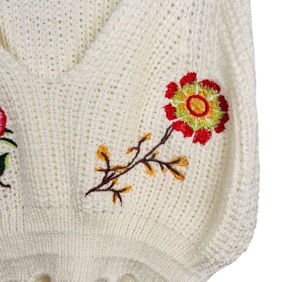 Papaya Crochet Embroidered Fringe Crop Top Festival Medium Floral Boho - Picture 4 of 6